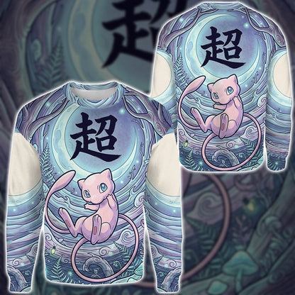 Anime PKM Mew Japanese Kanji Aesthetic All Over Printed Sweatshirt Hoodie Zip Hoodie T-Shirt
