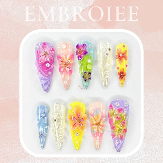 Sunset Tropical Floral Hand-painted Press On Nails Set