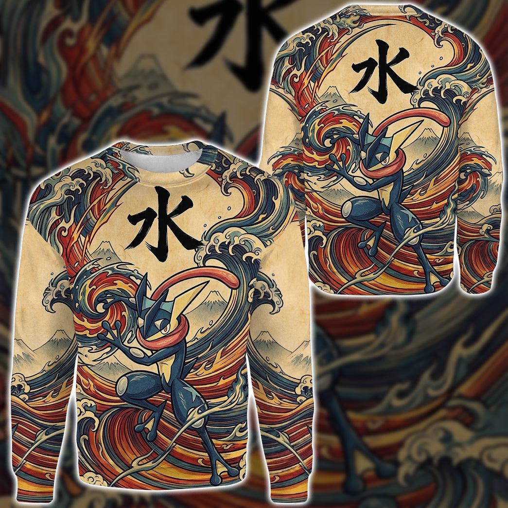 Anime PKM Greninja Japanese Kanji Aesthetic All Over Printed Sweatshirt Hoodie Zip Hoodie T-Shirt