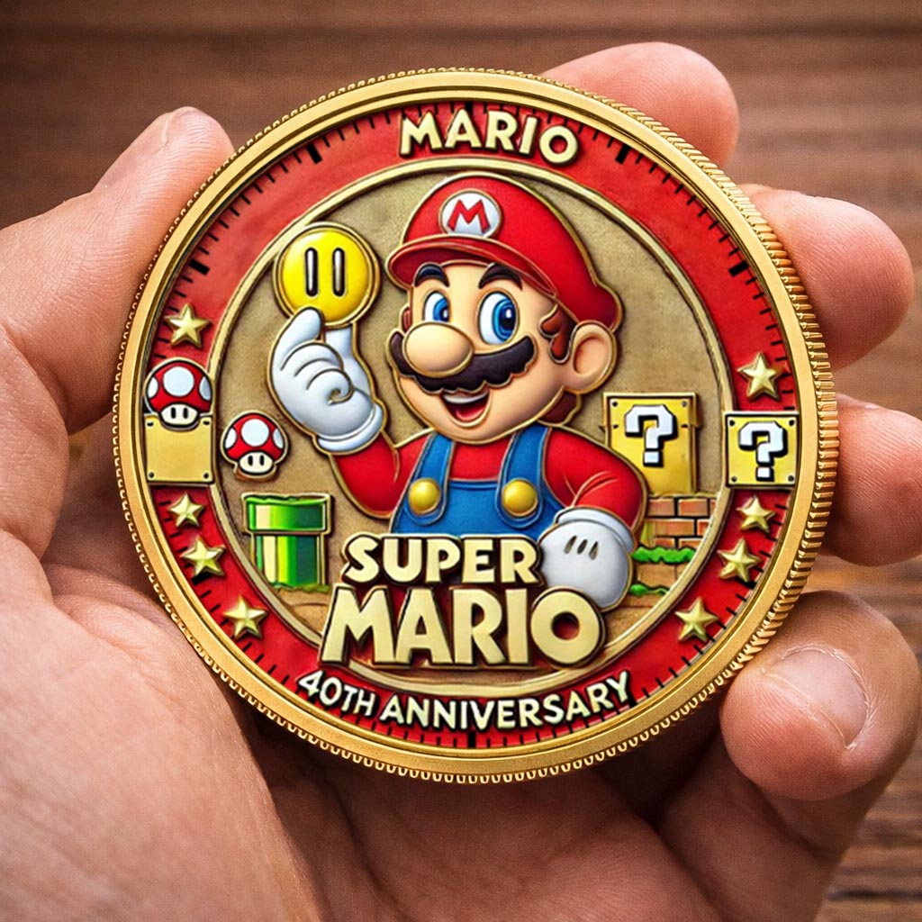 Super Mario 40th Anniversary Printed Commemorative Coin – Limited Edition Gaming Collector’s Coin