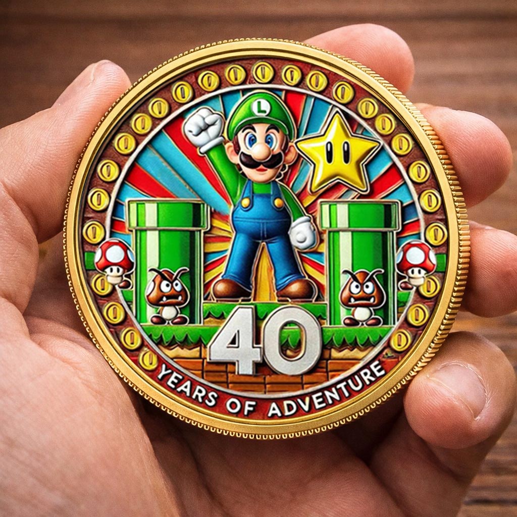 Super Mario 40th Anniversary Printed Commemorative Coin – Limited Edition Gaming Collector’s Coin
