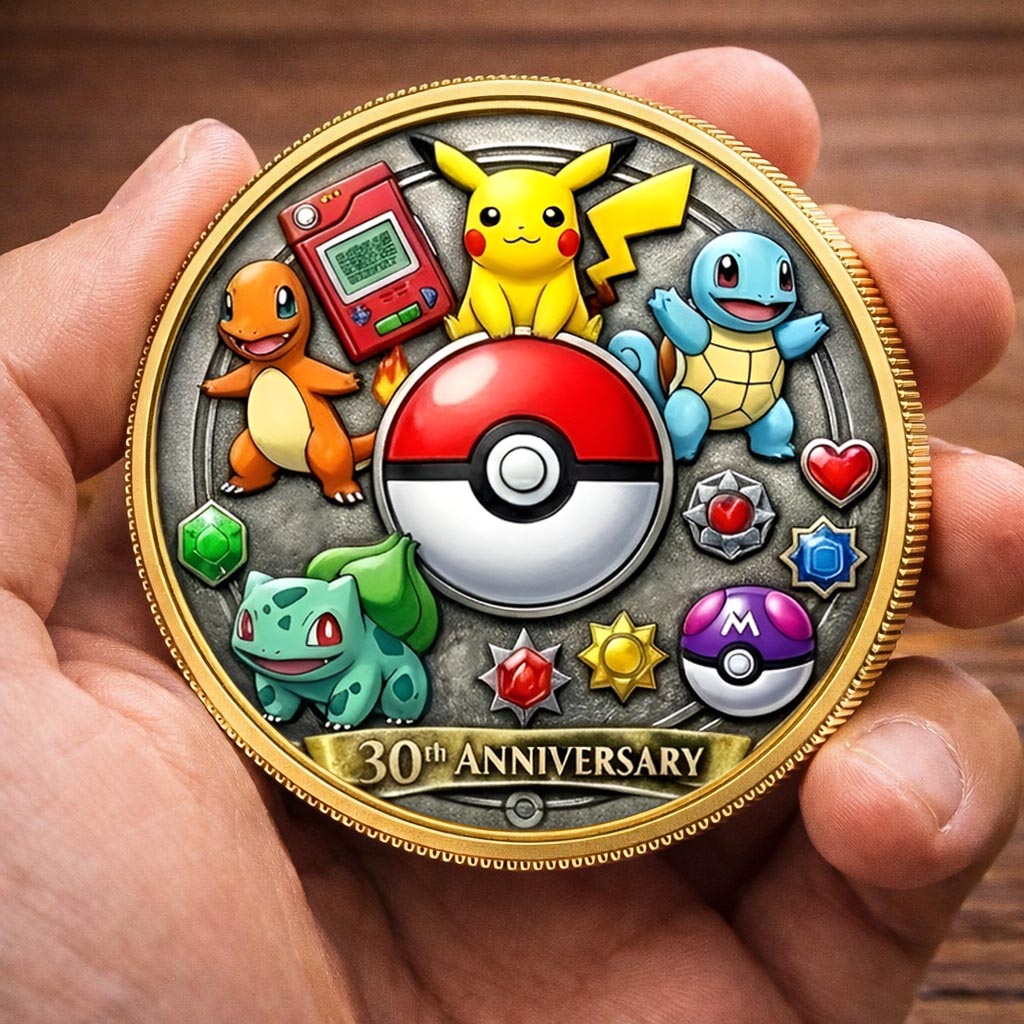 Poke 30th Anniversary Monster Trainer Commemorative Collector Edition Fantasy Printed Coin