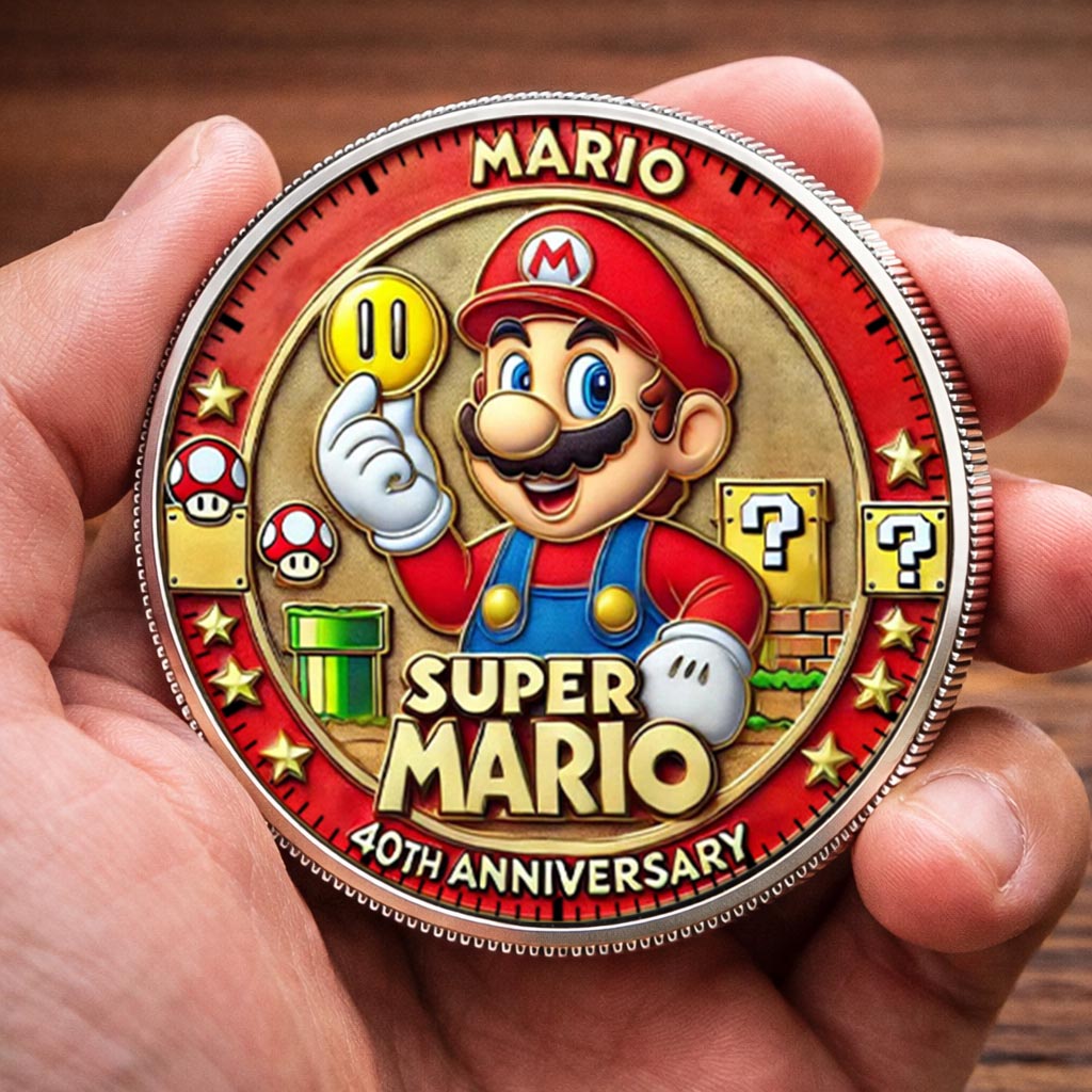 Super Mario 40th Anniversary Printed Commemorative Coin – Limited Edition Gaming Collector’s Coin