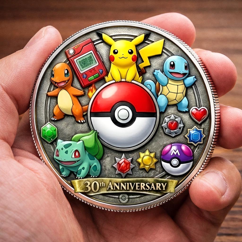 Poke 30th Anniversary Monster Trainer Commemorative Collector Edition Fantasy Printed Coin