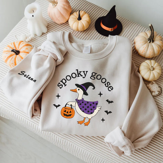 Halloween Personalized Embroidered Spooky Goose Hoodie Sweatshirt T-Shirt
