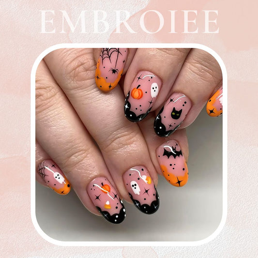 Halloween Spooky Pumpkin Pattern Hand-painted Press On Nails