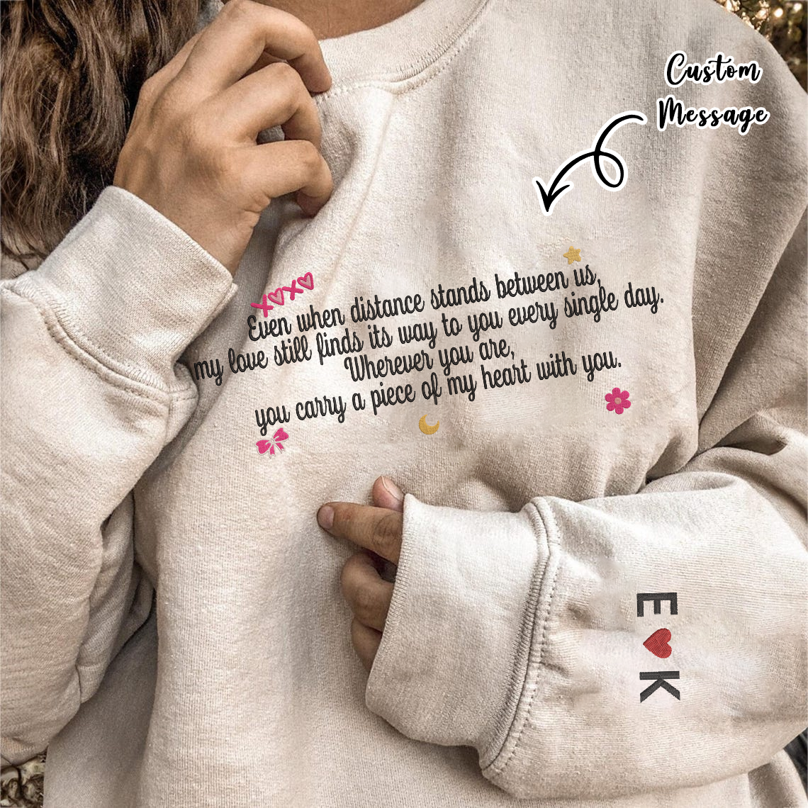 Valentine Personalized Embroidered Custom Message Hoodie Sweatshirt T-Shirt
