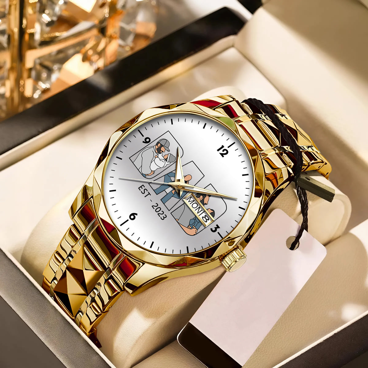 Father's Day Gift For Dad Personalized Alloy Quartz Watch with 3 Family Photos for Dad