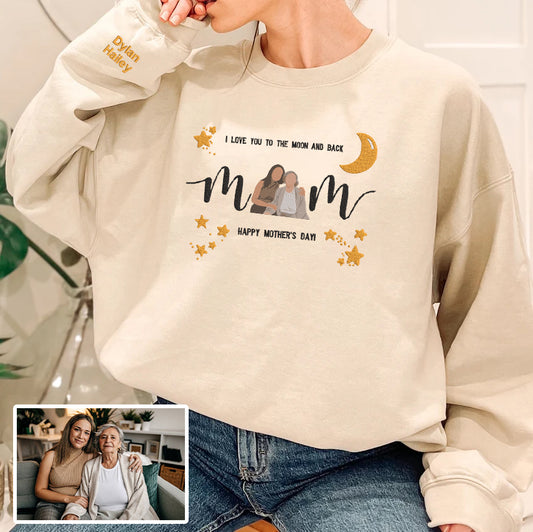 Mother's Day Personalized Embroidered I Love You To The Moon And Back Hoodie Sweatshirt T-Shirt