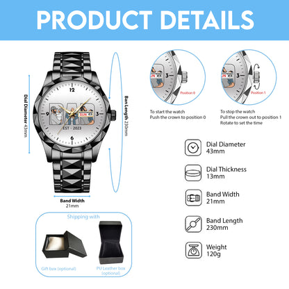 Father's Day Gift For Dad Personalized Alloy Quartz Watch with 3 Family Photos for Dad