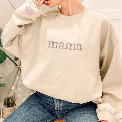 Mother's Day Personalized Embroidered Mama Floral Hoodie Sweatshirt T-Shirt