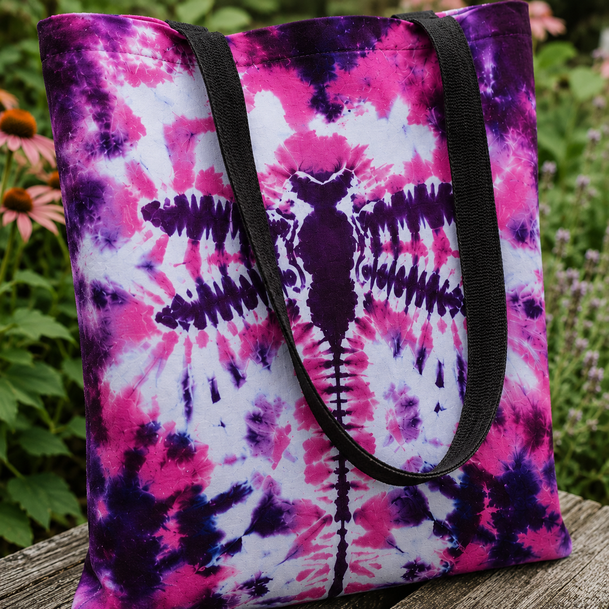 Dragonfly Tie Dye Purple Tote Bag