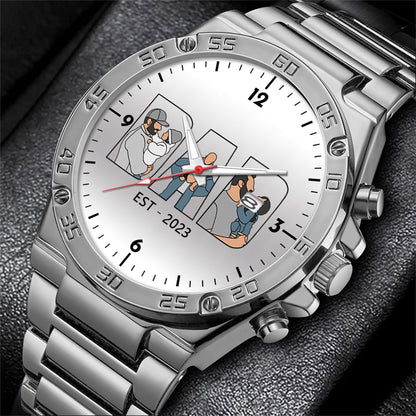 Father's Day Gift For Dad Personalized Alloy Quartz Watch with 3 Family Photos for Dad