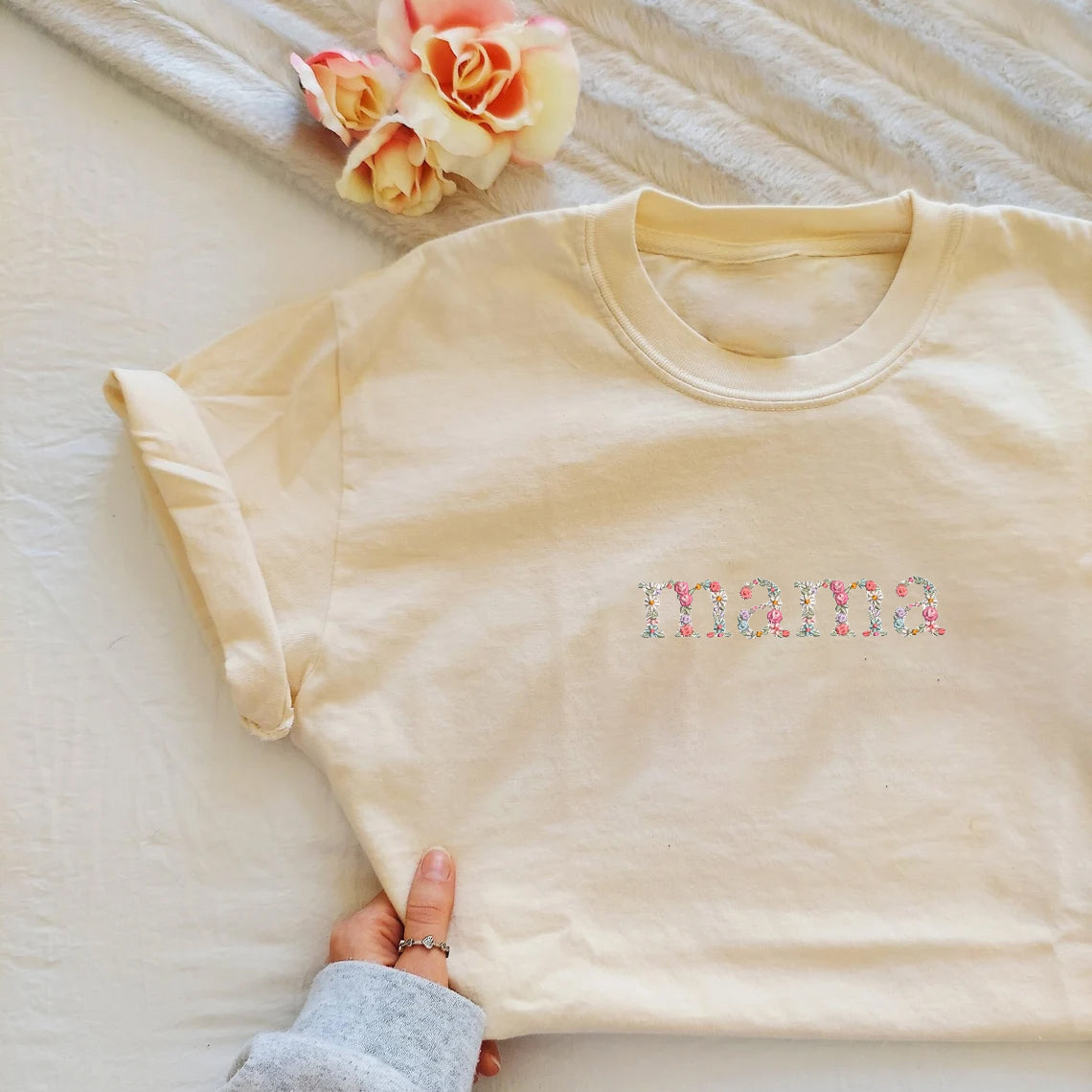 Mother's Day Personalized Embroidered Mama Floral Hoodie Sweatshirt T-Shirt