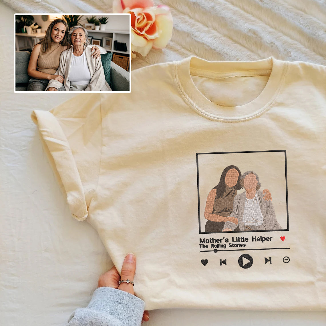 Mother's Day Personalized Embroidered Family Photo Song Hoodie Sweatshirt T-Shirt