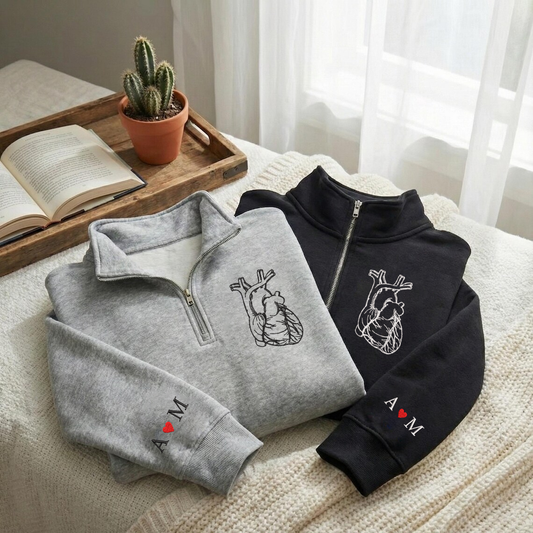 Valentine Personalized Embroidered Anatomical Heart Hoodie Sweatshirt T-Shirt