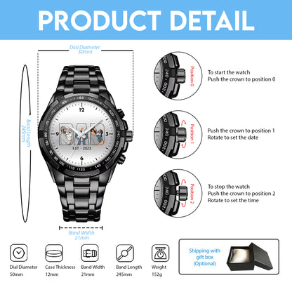 Father's Day Gift For Dad Personalized Alloy Quartz Watch with 3 Family Photos for Dad