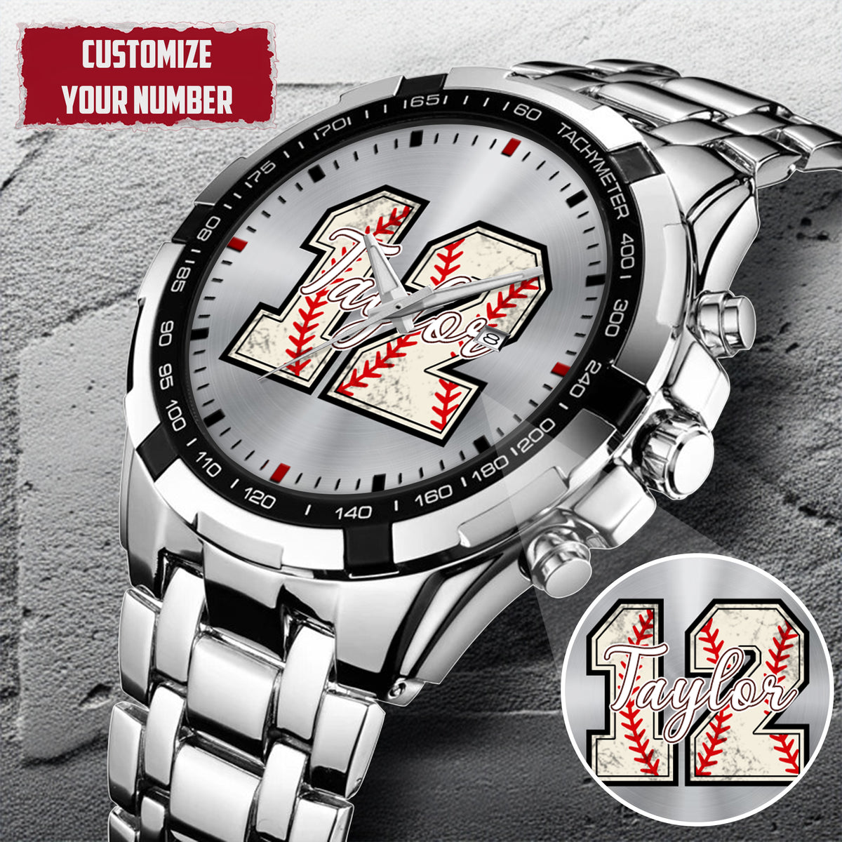 Personalized Baseball Custom Name & Number Watch Father's Day Gift For Him