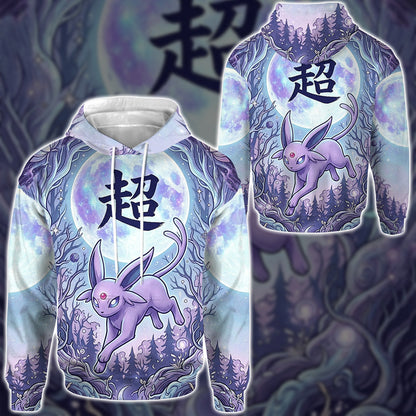 Anime PKM Espeon Japanese Kanji Aesthetic All Over Printed Sweatshirt Hoodie Zip Hoodie T-Shirt