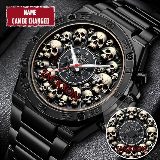 Personalized Halloween Skull Custom Name Quartz Watch