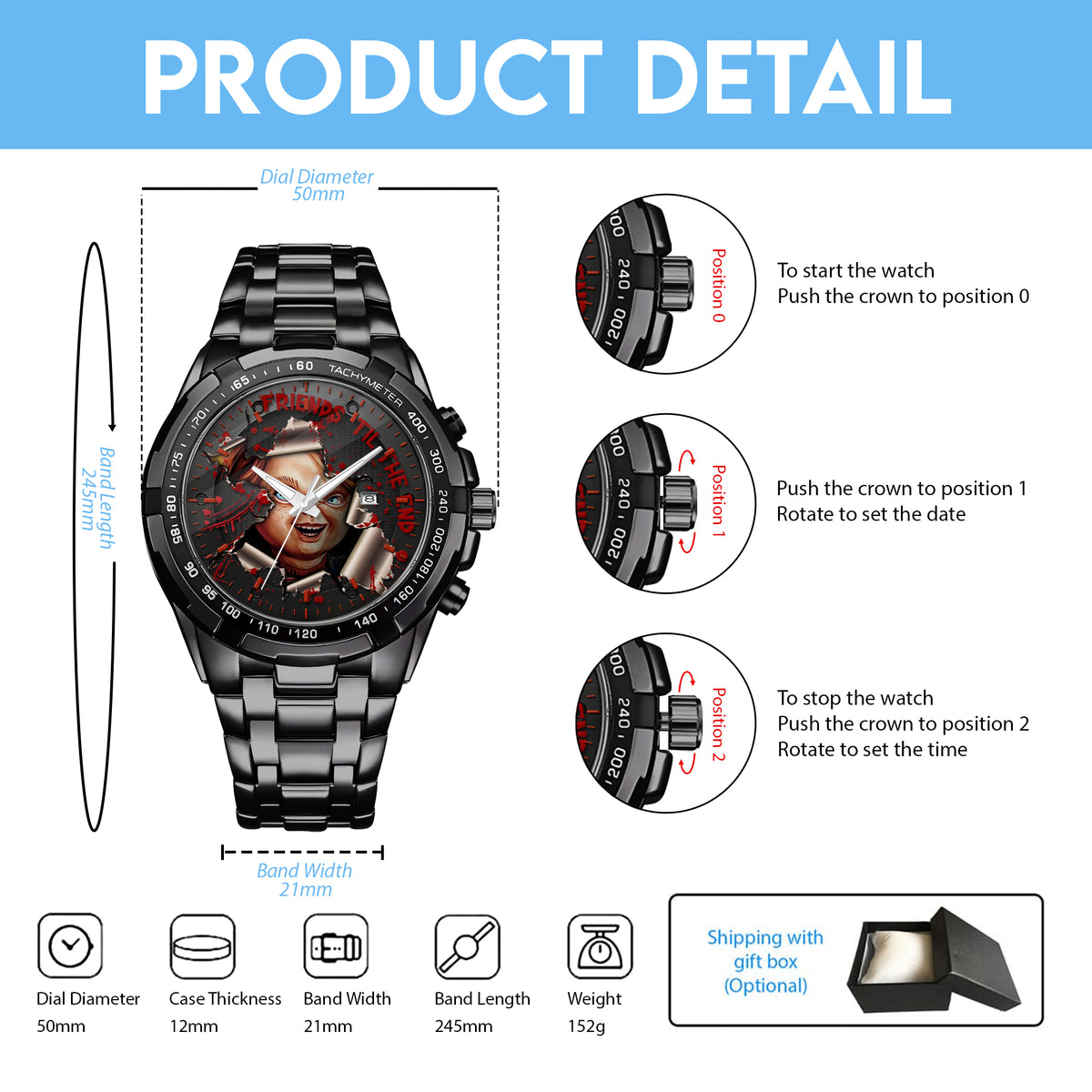 Halloween Horror Movies Friends 'Till The End Personalized Quartz Watch