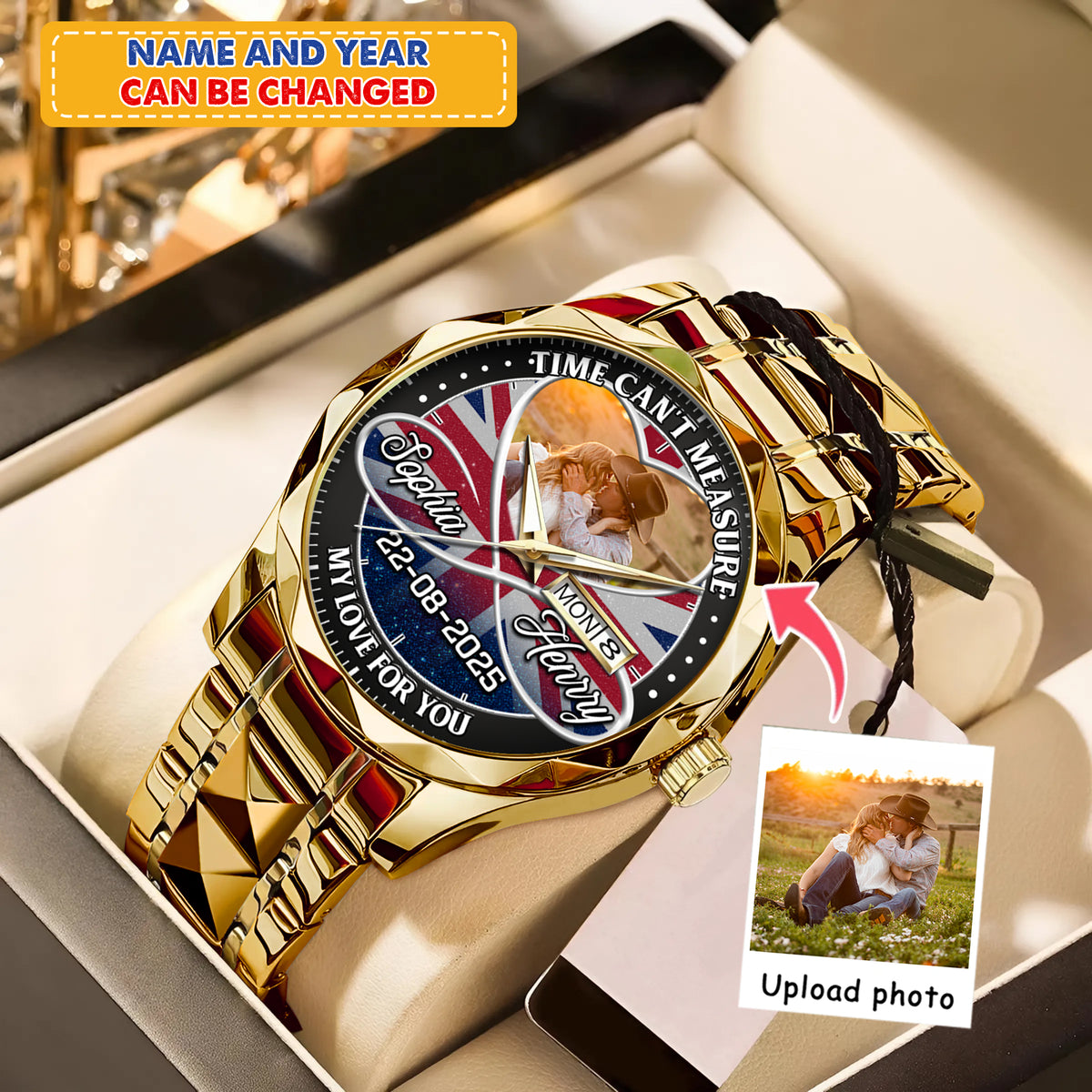 Personalized Family Photo Couple Photo Upload - Custom Stainless Steel Watches - Union Flag Edition
