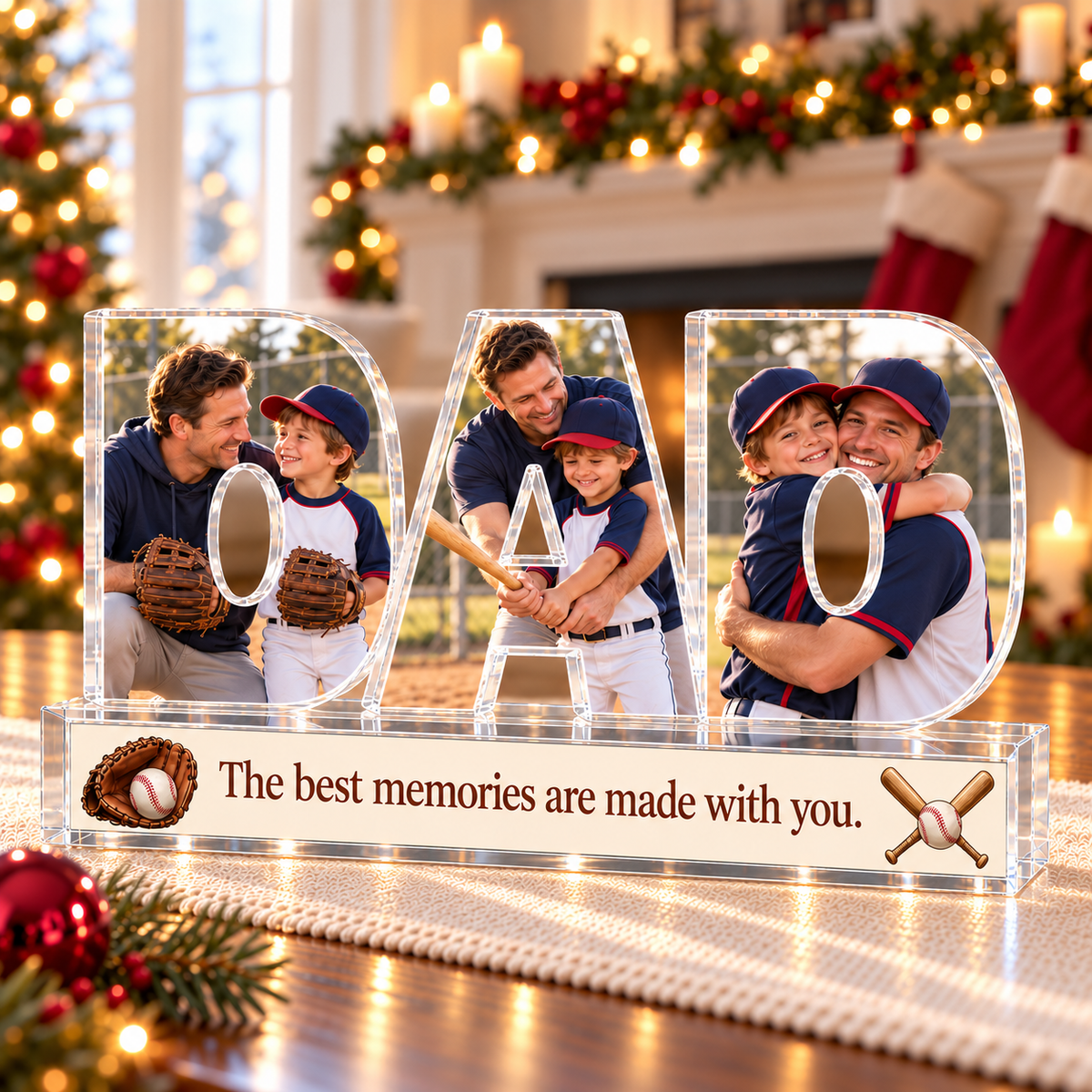 Personalized Dad With Kids Baseball Photo Acrylic Keepsake – Custom Picture Christmas Gift