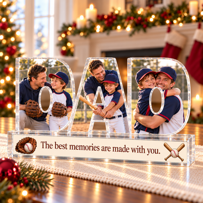 Personalized Dad With Kids Baseball Photo Acrylic Keepsake – Custom Picture Christmas Gift
