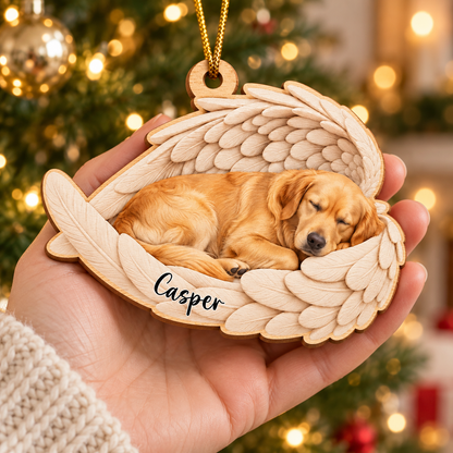 Custom Pet Photo & Name Sleeping Angel Double-Side Printed Wooden Ornament