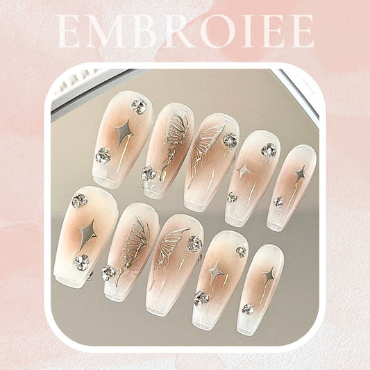 Elegant Butterfly Floral Hand-painted Press On Nails