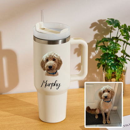 Pet Dog Cat Personalized Text 40oz Insulated Mug with Handle and Straw Stainless Steel Custom Travel Cup Gift for Family Friends Couples