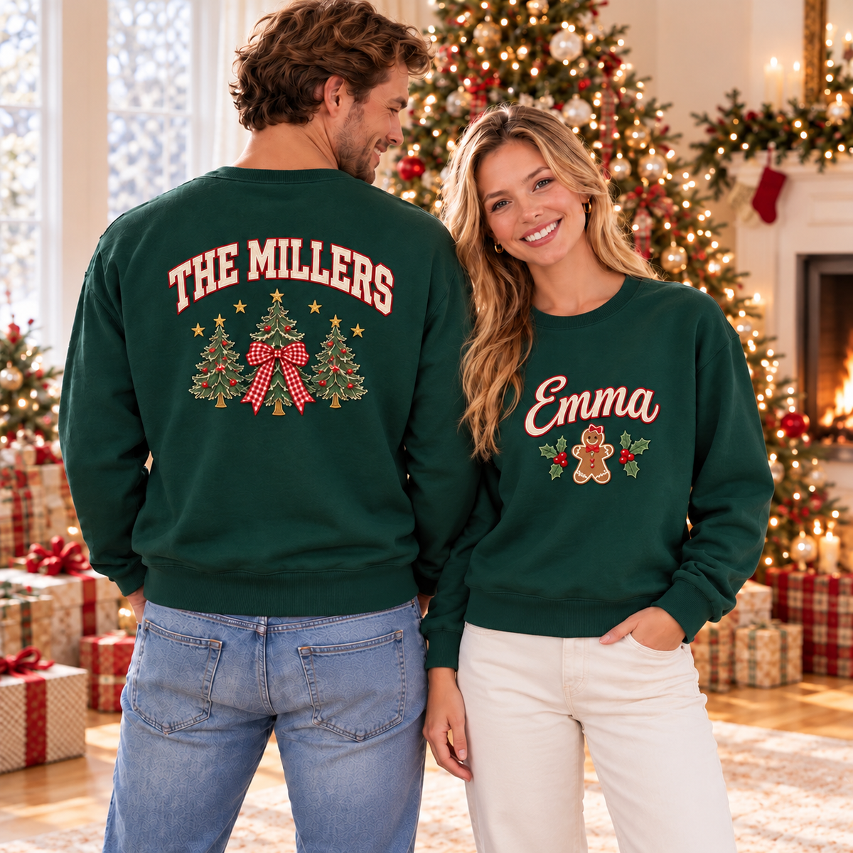 Personalized Christmas Family Sweatshirts, Custom Family Name Matching Christmas Sweatshirt