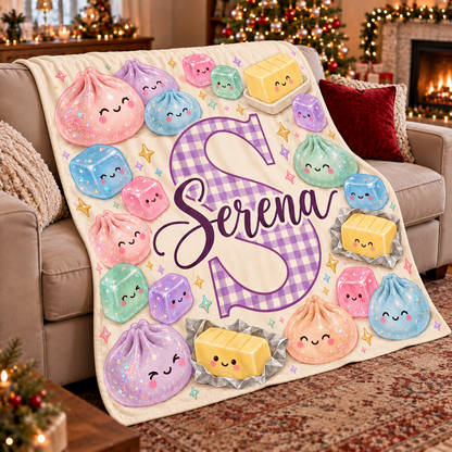 Personalized Dumpling Squishy Custom Kid's Name Fleece Blanket