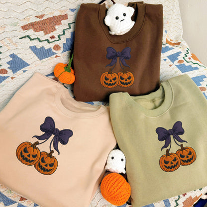 Halloween Personalized Embroidered Cherry Pumpkin Hoodie Sweatshirt T-Shirt