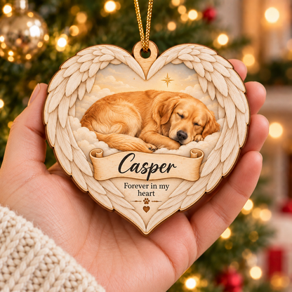 Custom Pet Photo & Name Sleeping Angel Double-Side Printed Wooden Ornament