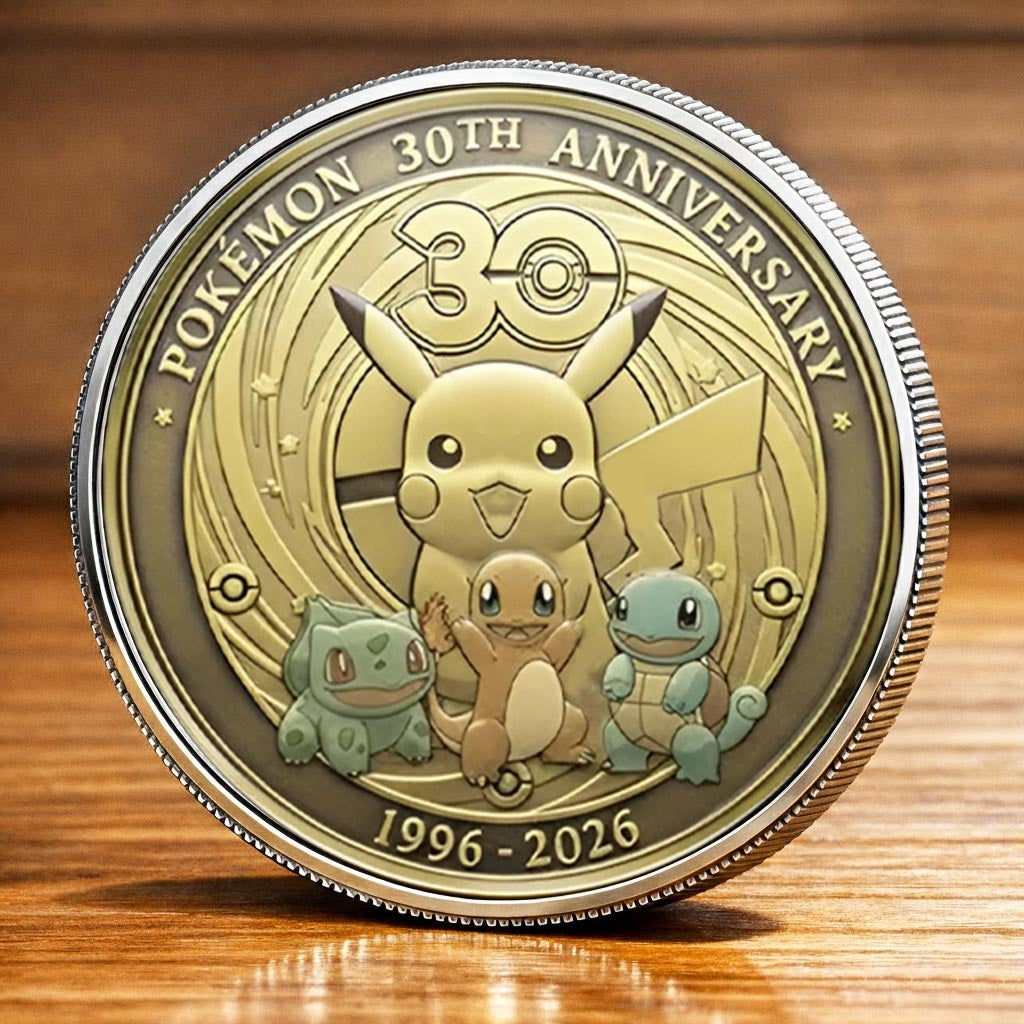 Pokémon 30th Anniversary Printed Commemorative Coin With Pocket Hug Leather Keychain