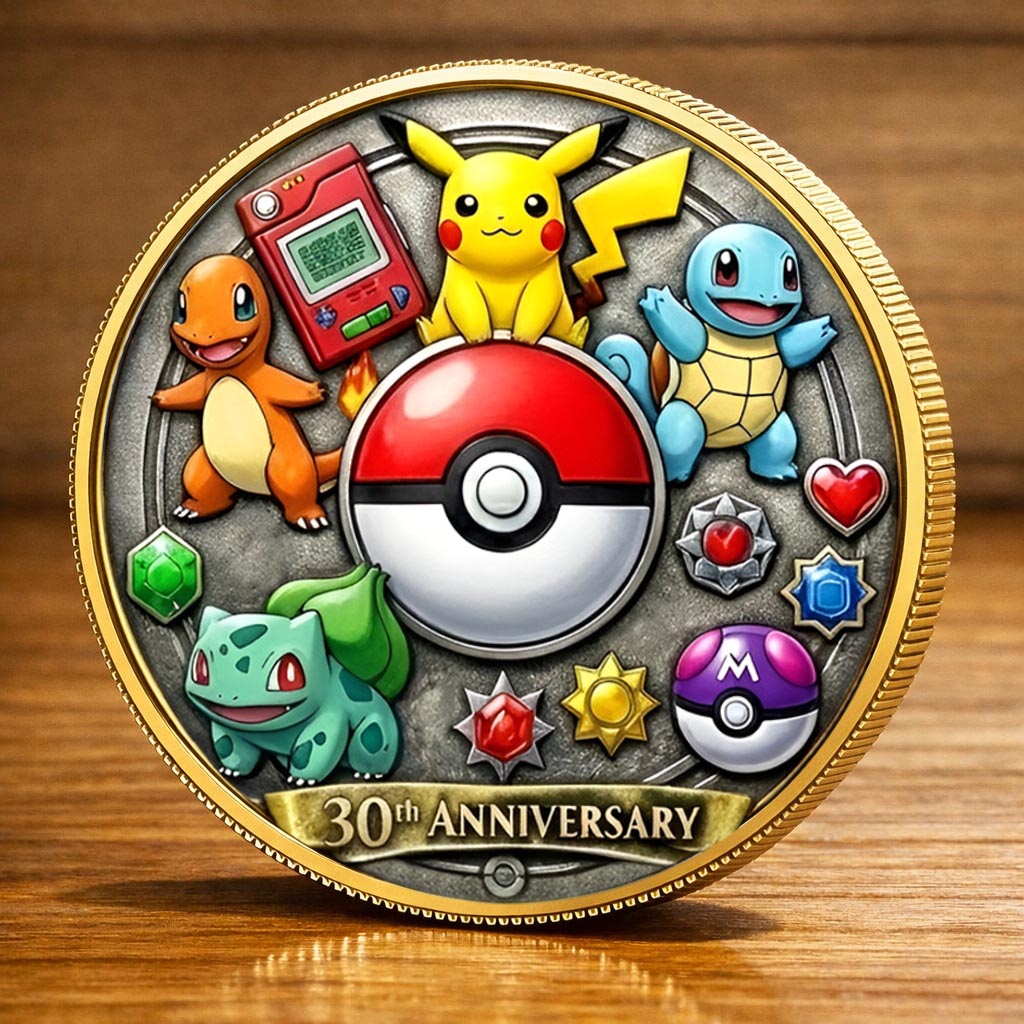 Poke 30th Anniversary Monster Trainer Commemorative Collector Edition Fantasy Printed Coin