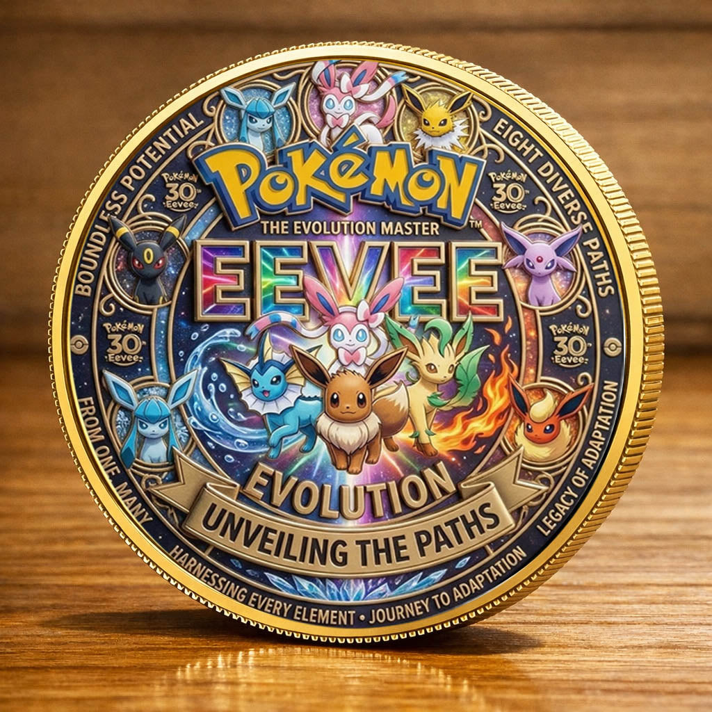 Poke 30th Anniversary Eevee Evolution Printed Commemorative Coin