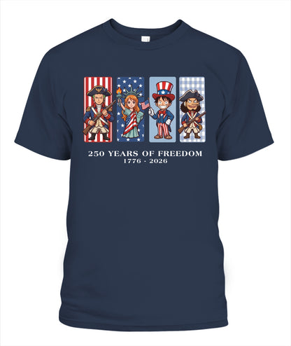 One Piece 250 Years of Freedom 1776–2026 Patriotic Printed Graphic Hoodie Sweatshirt T-Shirt