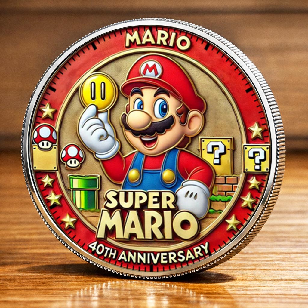 Super Mario 40th Anniversary Printed Commemorative Coin – Limited Edition Gaming Collector’s Coin
