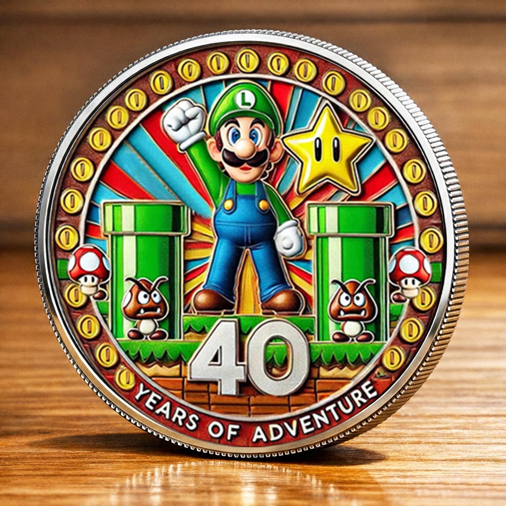 Super Mario 40th Anniversary Printed Commemorative Coin – Limited Edition Gaming Collector’s Coin