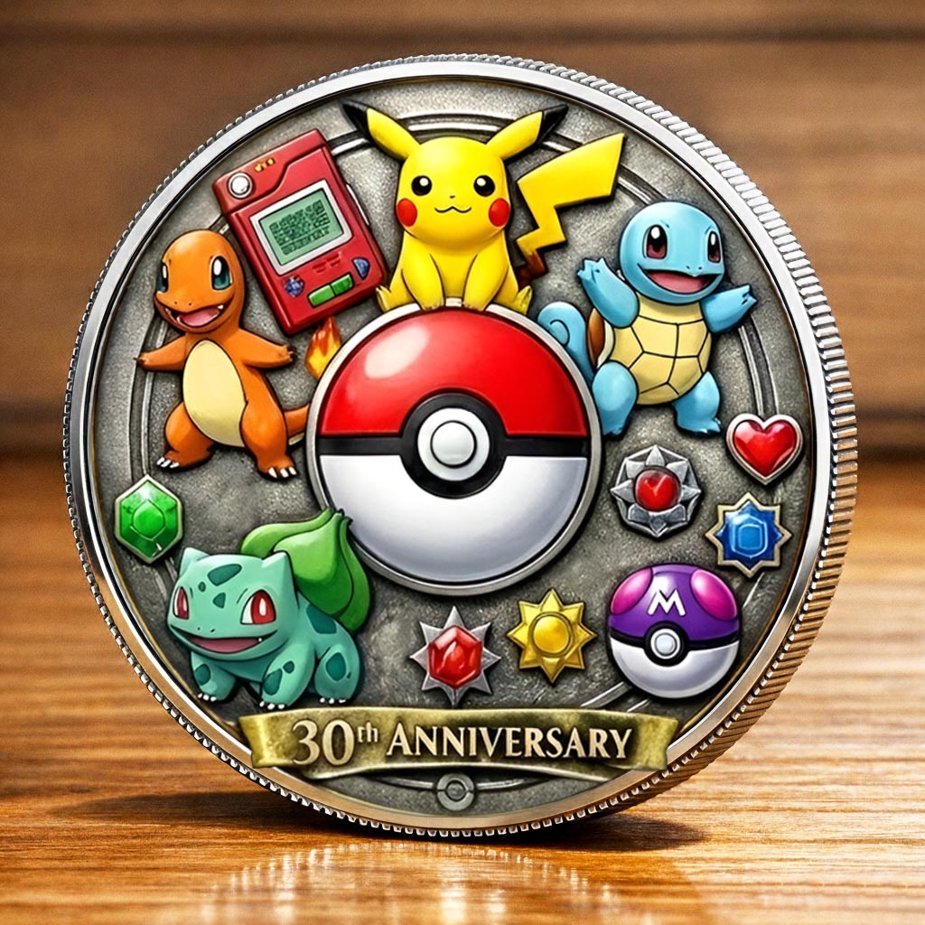 Poke 30th Anniversary Monster Trainer Commemorative Collector Edition Fantasy Printed Coin