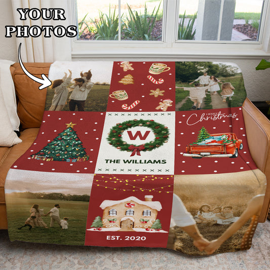 Personalized Christmas Blanket Family Name And Photos Soft Blanket