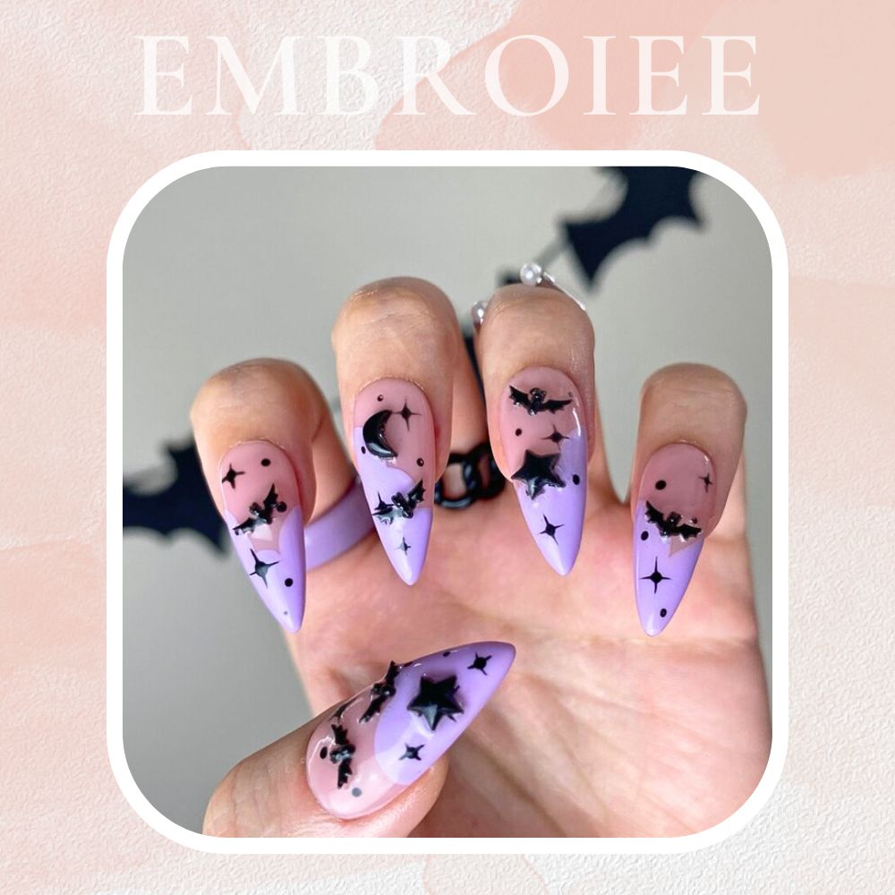 Halloween Spooky Bat Pattern Hand-painted Press On Nails