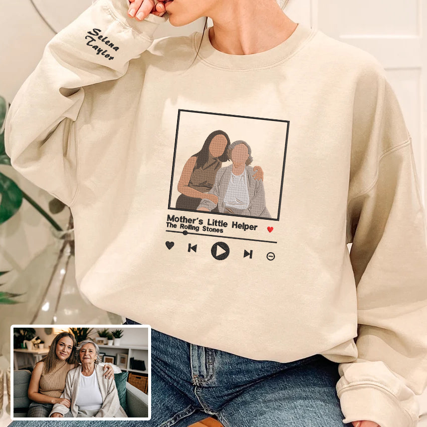 Mother's Day Personalized Embroidered Family Photo Song Hoodie Sweatshirt T-Shirt