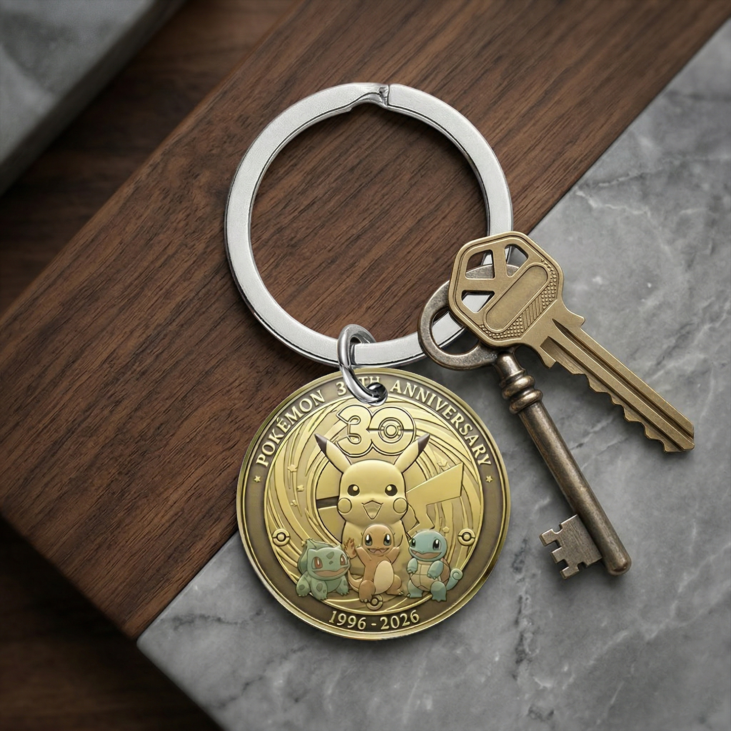 Pokémon 30th Anniversary Stainless Steel Round Keychain
