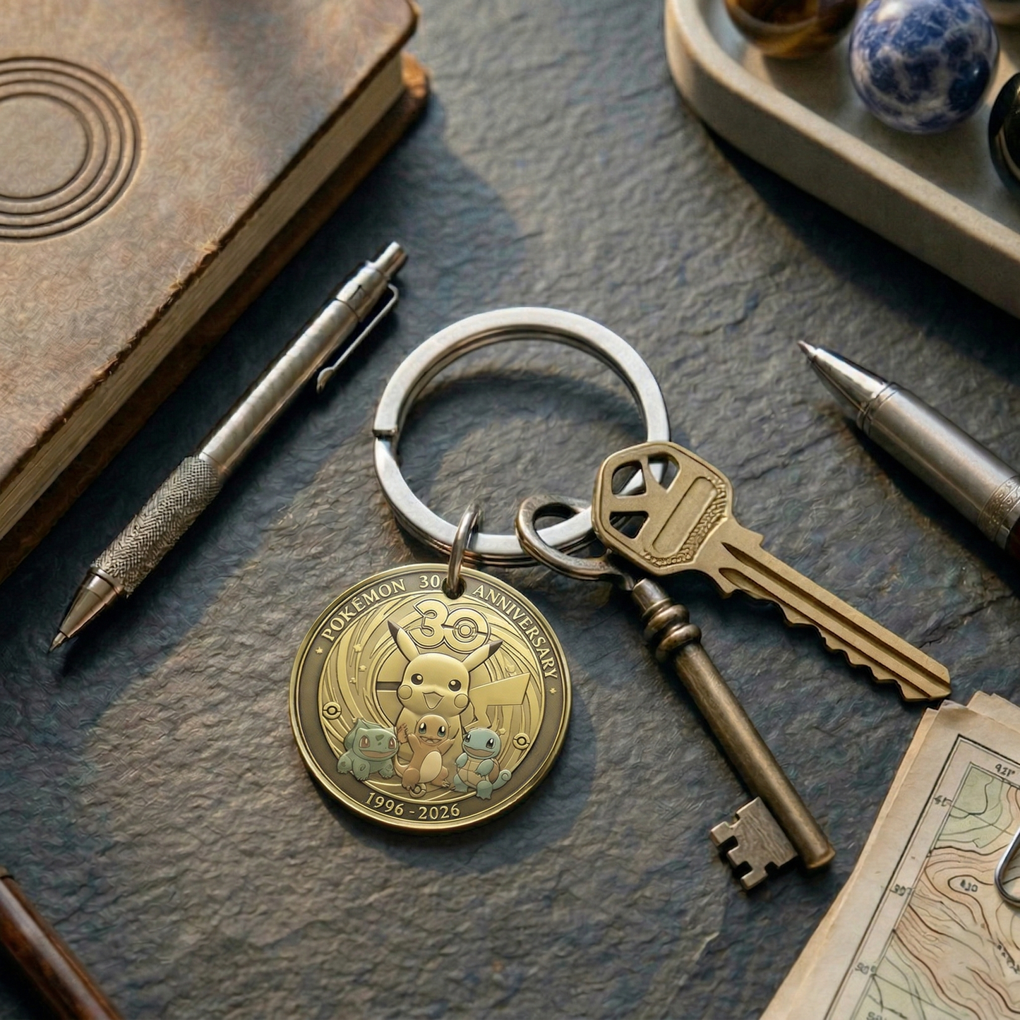Pokémon 30th Anniversary Stainless Steel Round Keychain