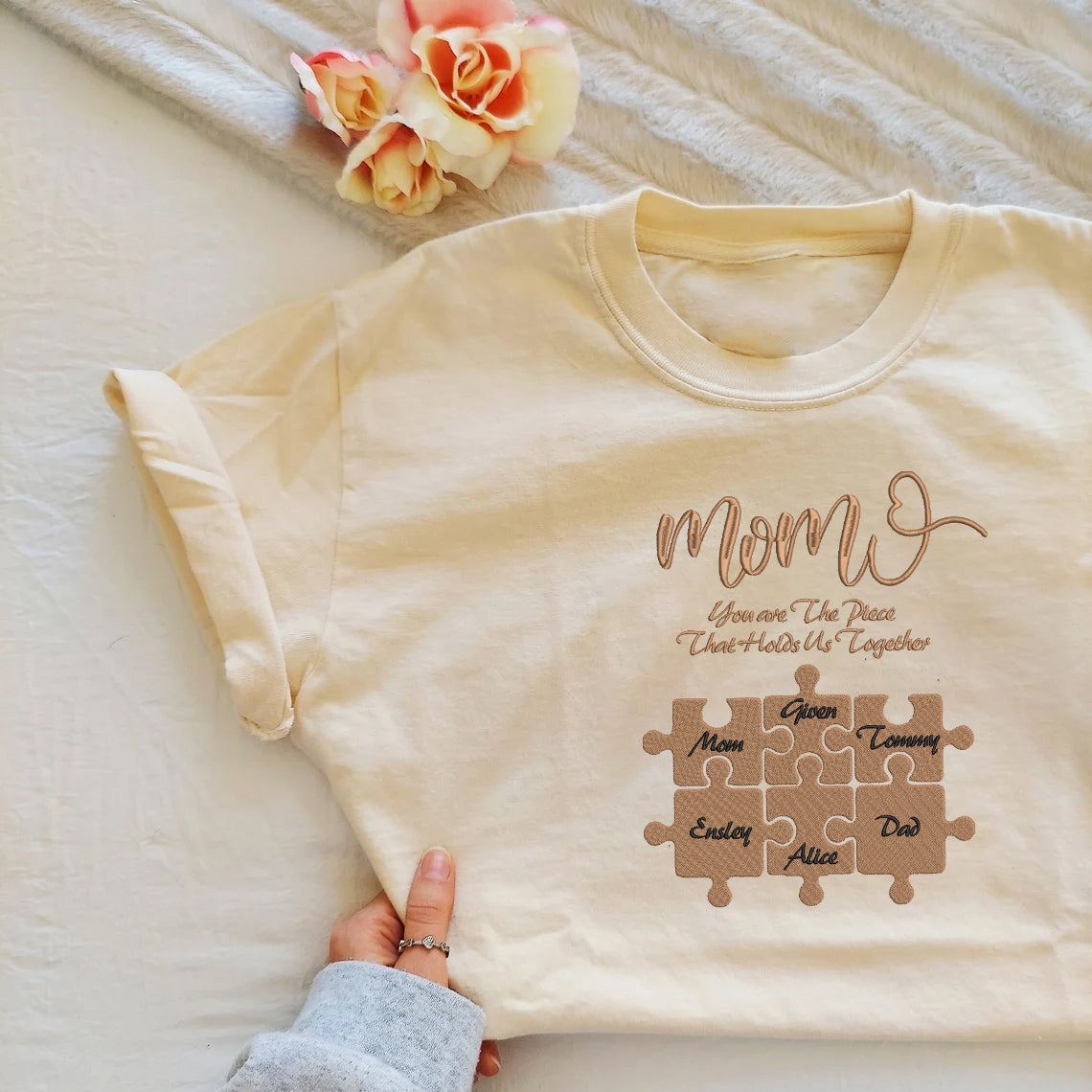 Mother's Day Personalized Embroidered You Are The Piece That Holds Us Together Hoodie Sweatshirt T-Shirt