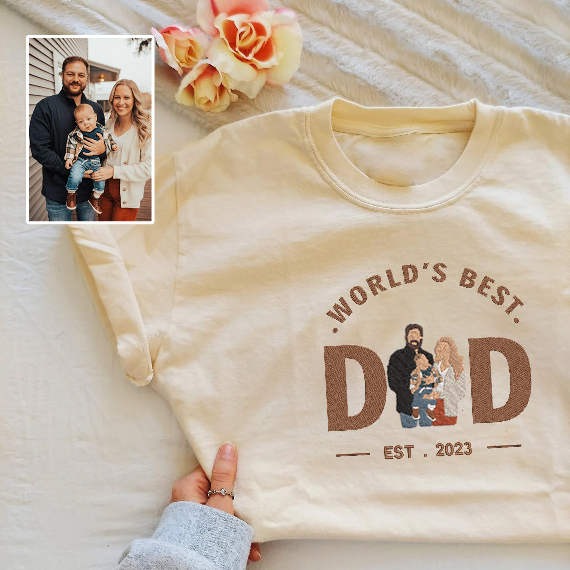 Father's Day World's Best Dad Personalized Embroidered Hoodie Sweatshirt T-Shirt