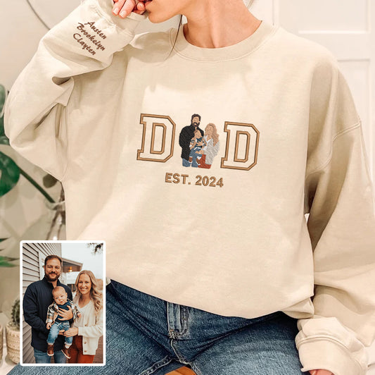 Father's Day Family Photo Dad Personalized Embroidered Hoodie Sweatshirt T-Shirt